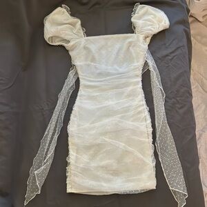 White French Dot Dress With Puff Sleeve